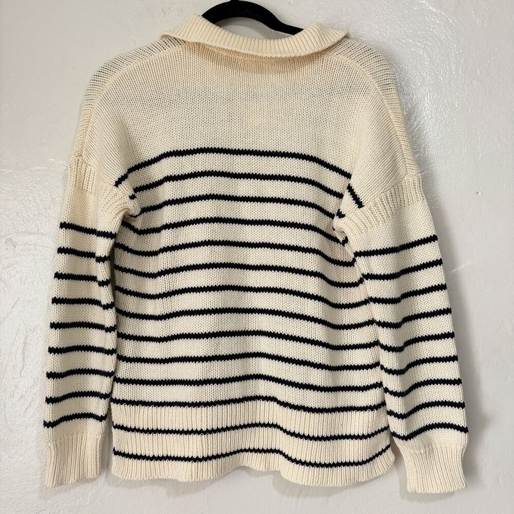 Alex Mill Jacques Cotton Stripe Polo Sweater Cream Black 100% Cotton Size M - Picture 5 of 13